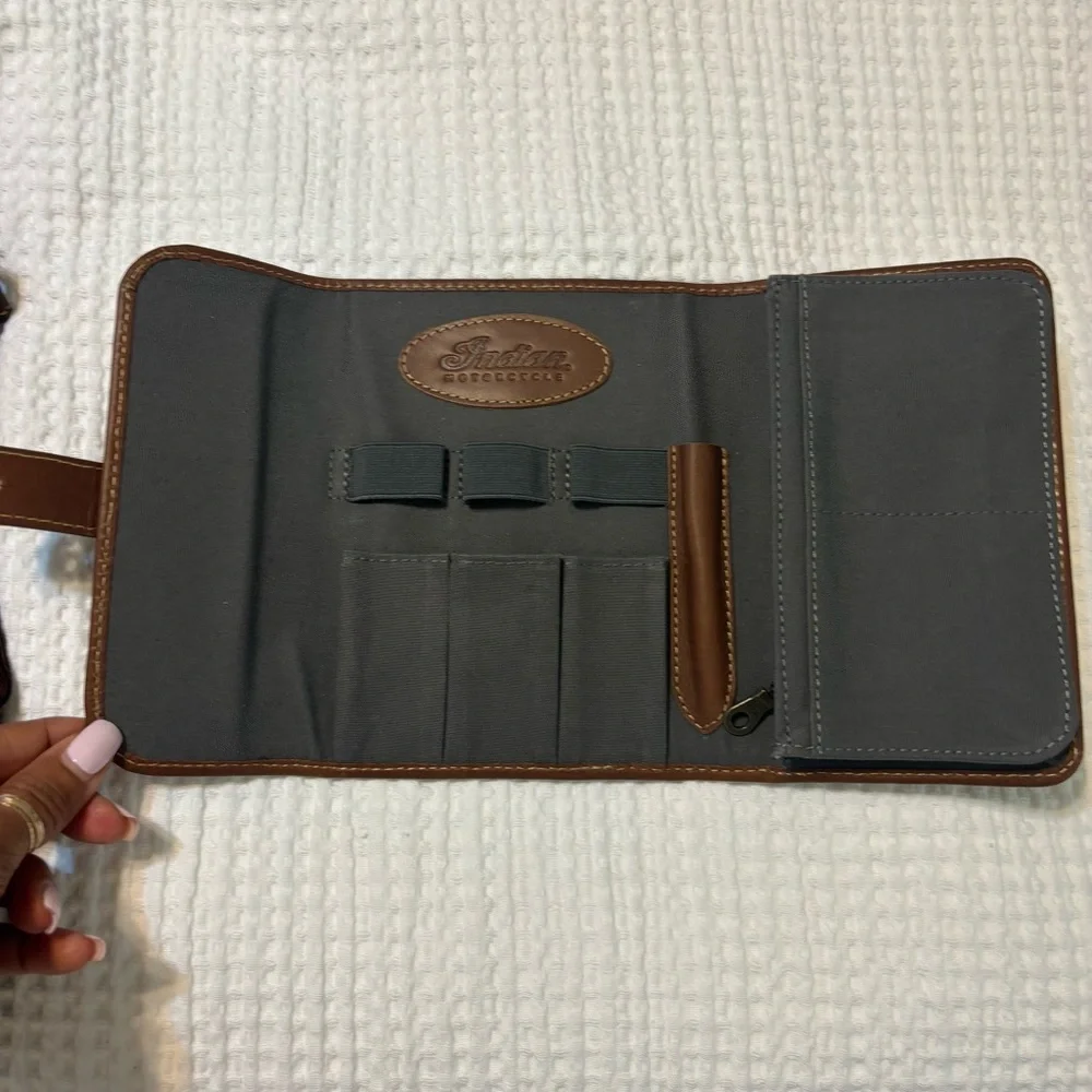 Indian Motorcycle Brown Leather Trifold Travel Organizer Wallet